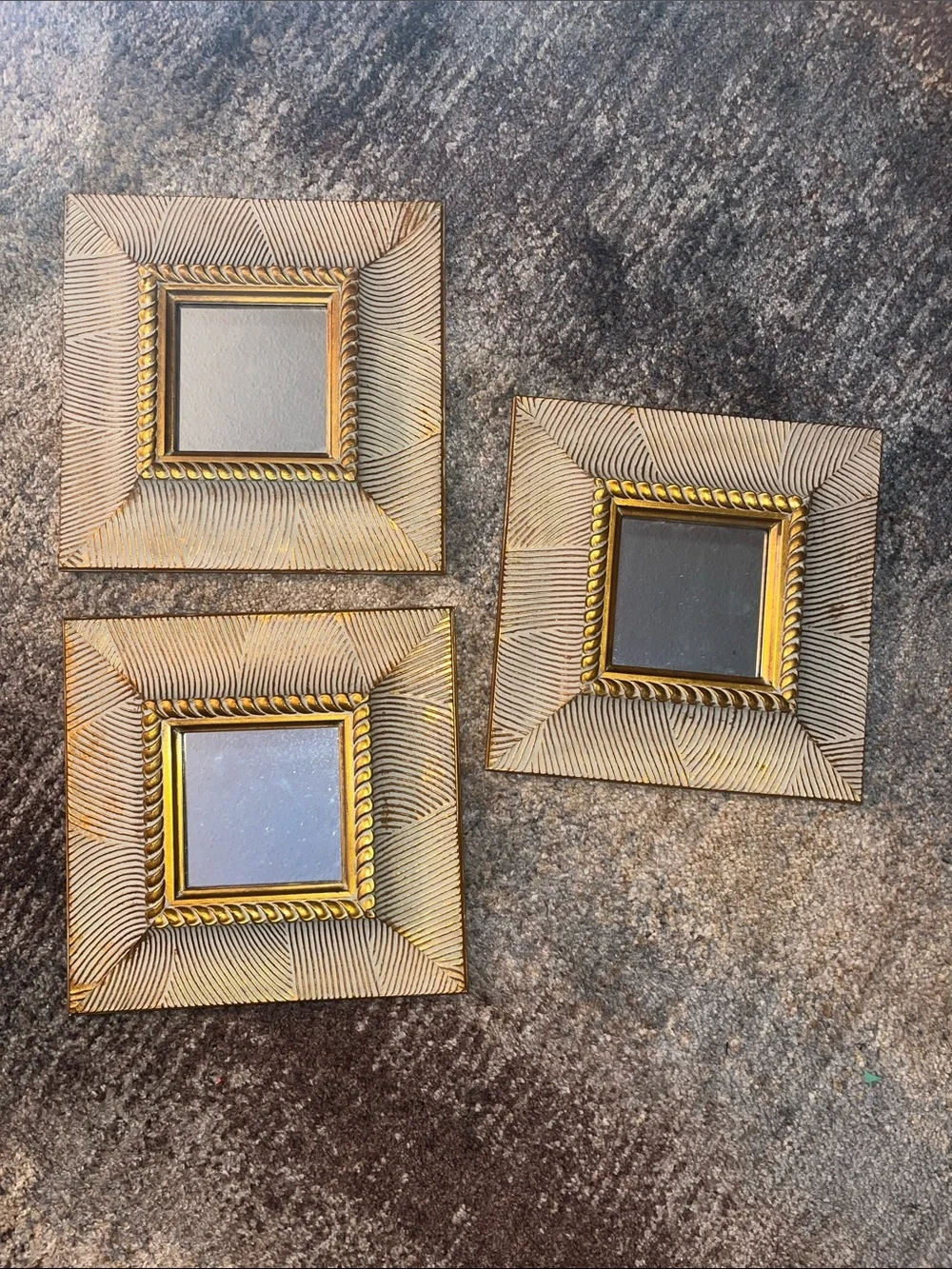 Gold Accent Square Wall Mirrors - Set of 3